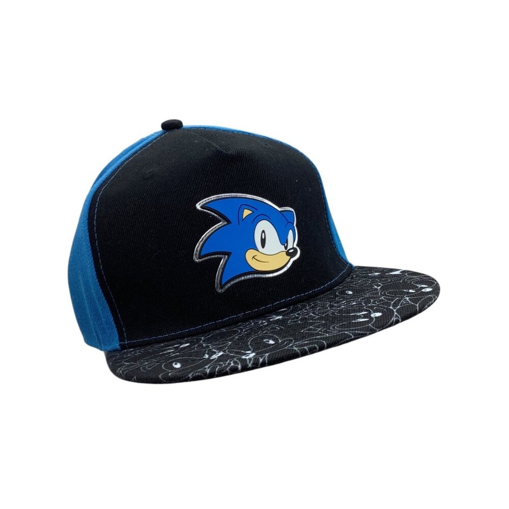 Sonic The Hedgehog Snapback Hat With Embroidered Logo Patterned Brim NEW‎ NWT